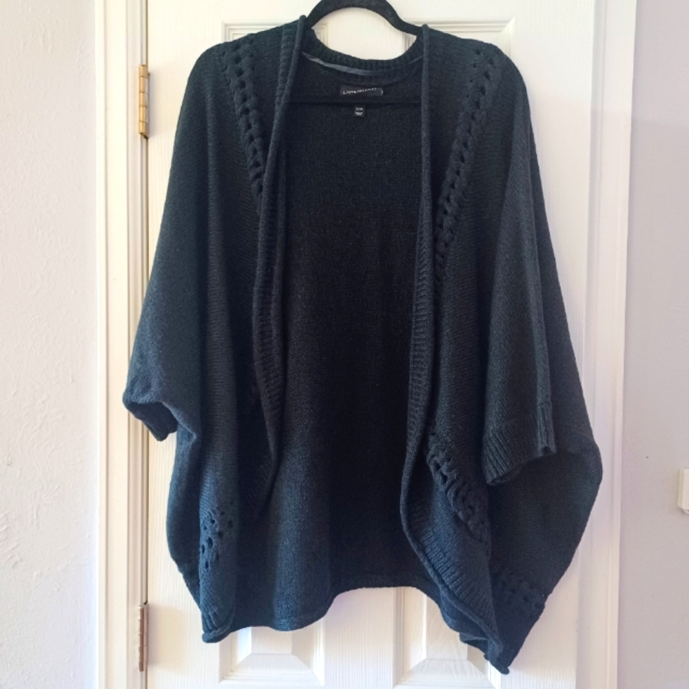 Like New Lane Bryant Black Crochet Open Front Sweater Shrug